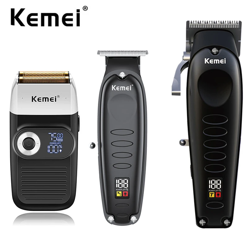 

Kemei Professional Hair Clipper Combo Cordless Barber Trimmer Electric Bald Head Shaver Finish Hair Cutting Machine Grooming Kit