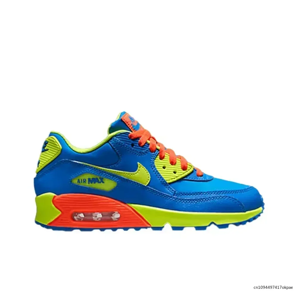 

Женские дышащие вафельные туфли Nike Air Max 90 сине-желто-красного цвета в стиле ретро, нескользящая амортизирующая повседневная обувь 307793-410