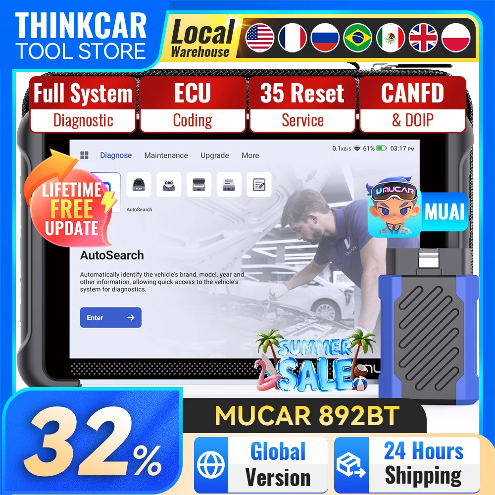 MUCAR 892BT OBD2 Scanner Full System Diagnostic Tools 34 Reset Lifetime Free Update BI-Direction DOIP CANFD 2025 Automotive Tool