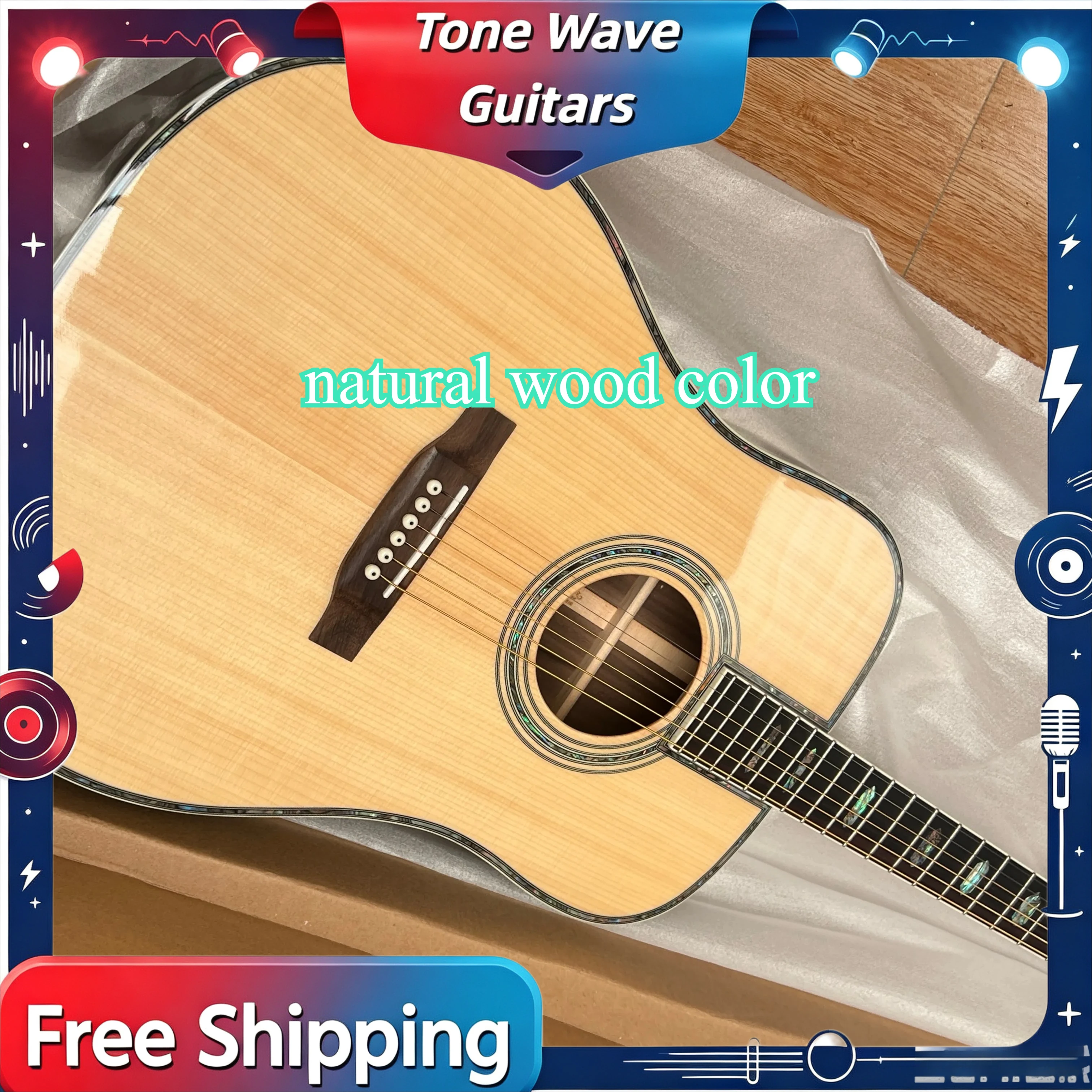 D45 Factory Direct NEW 41 Inch D-bucket Natural Wood Color Folk Guitar Spruce Panel Abalone Shell Inlay Beginner Home-schooling