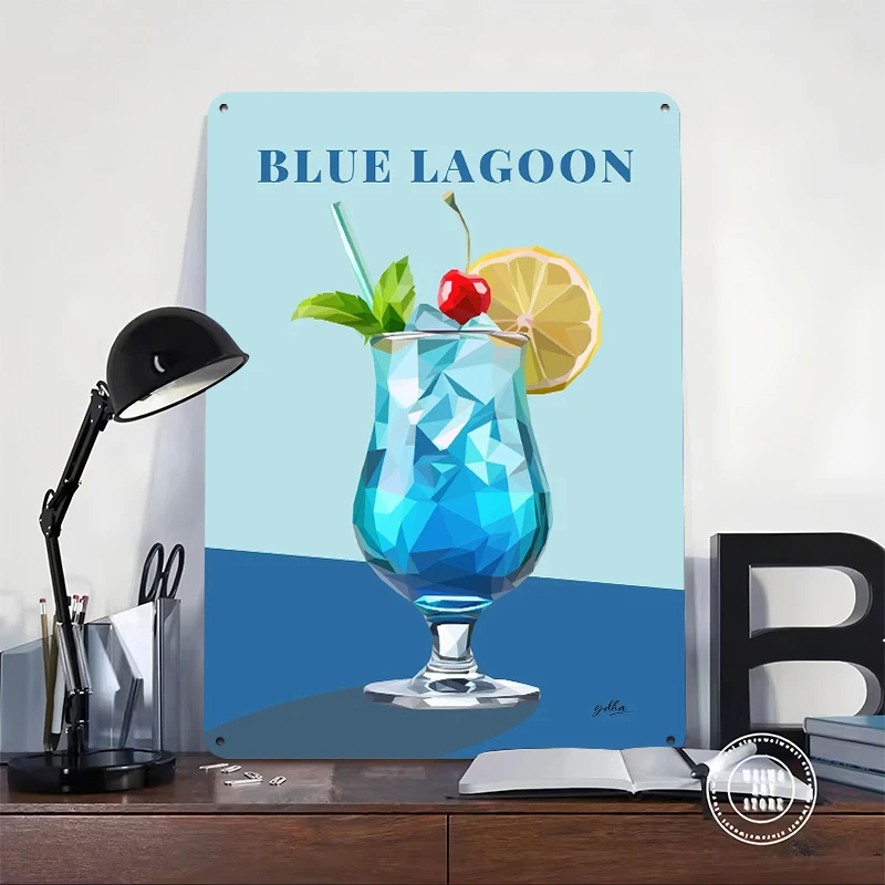 Low Poly Blue Lagoon Cocktail S Metal Poster Customized Wall Art Retro Vintage Tinplate Signs for Room Accessories Coffee Bar