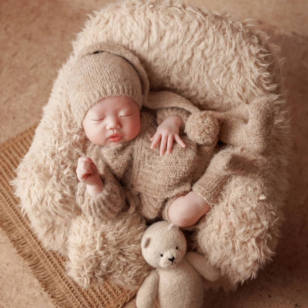 Roupas de malha para sessão de fotos de recém-nascidos, top de manga longa, macio, curto, chapéu, meias, branco, infantil, roupas fotográficas, traje para recém-nascidos