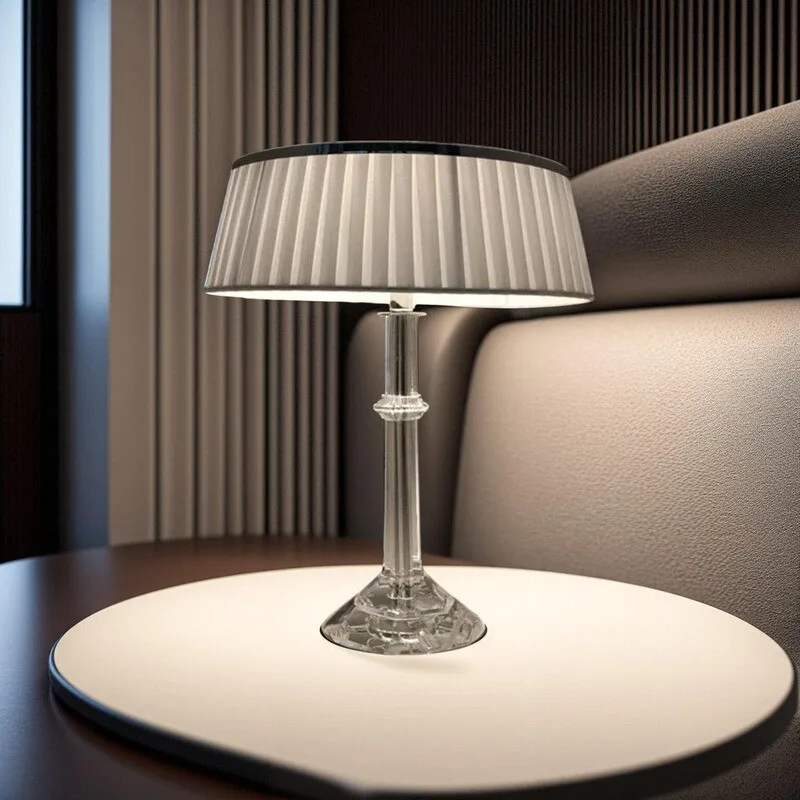 Modern crystal column modeling fabric table lamp Nordic elegant living room study bedroom bedside lamp