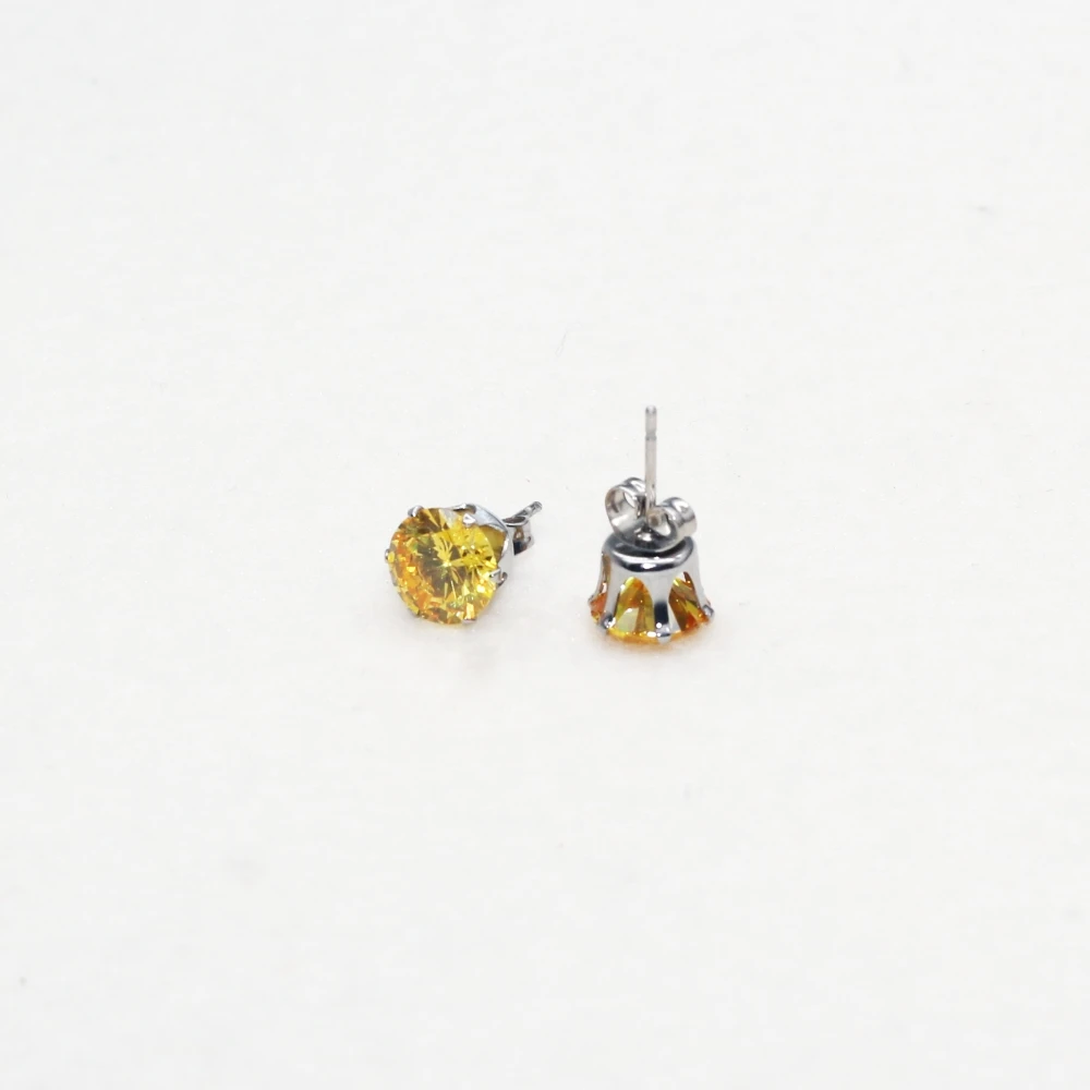 Big Stainless Steel Stud Earrings Shining Golden AAA Zircons 8mm Round Minimalist Hypoallergenic No Fade Classic Style