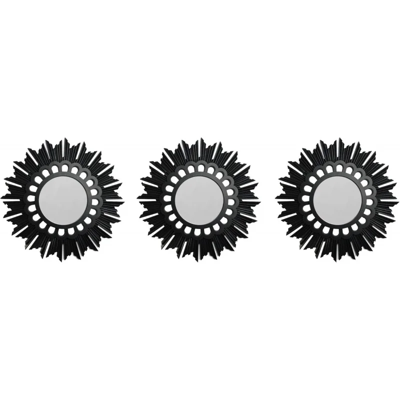 

Northlight Set of 3 Floral Sunburst Matte Black Round Mirrors 9.5