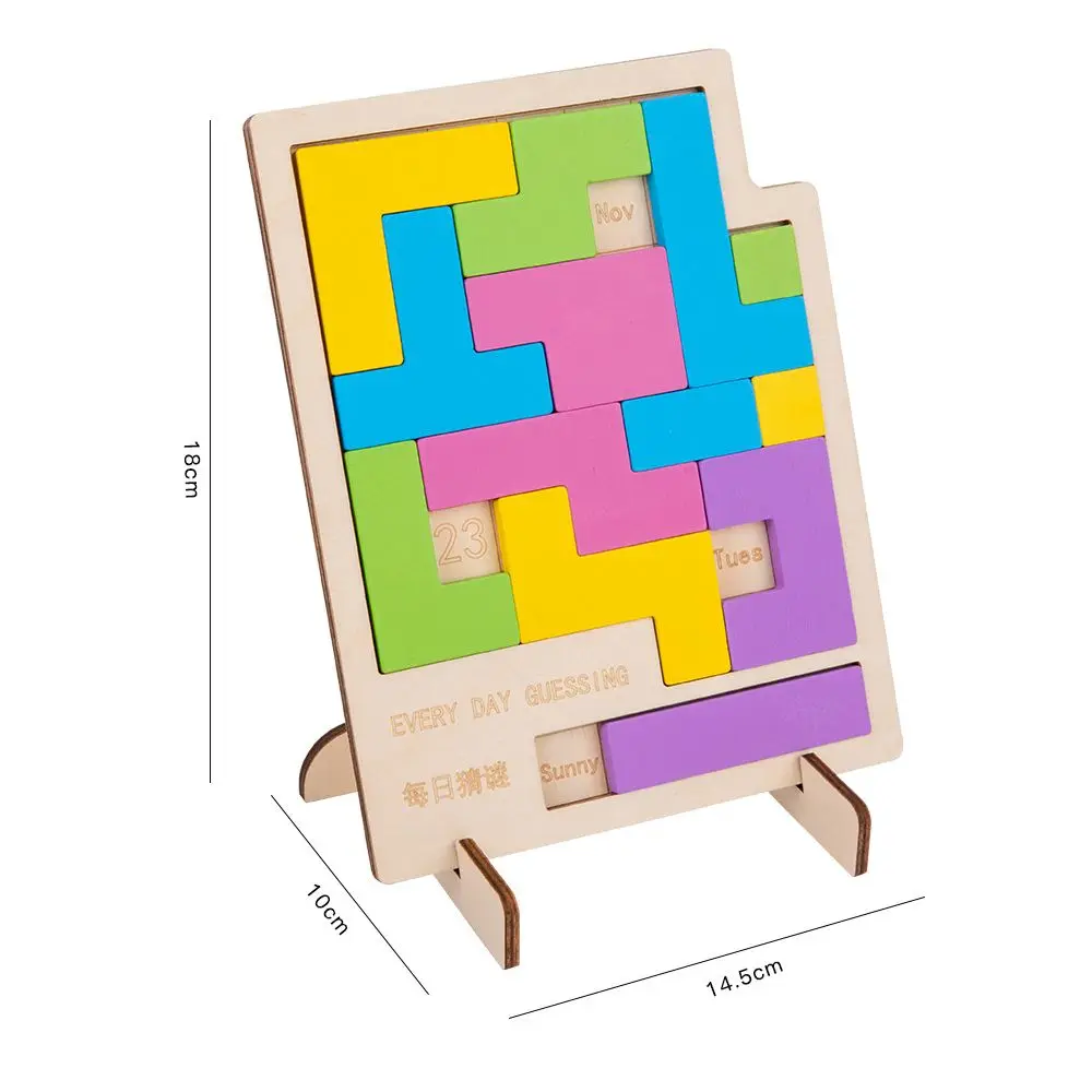 Montessori creativo IQ educativo Tangram niños rompecabezas juguetes calendario de madera rompecabezas Kits de inteligencia juegos de rompecabezas