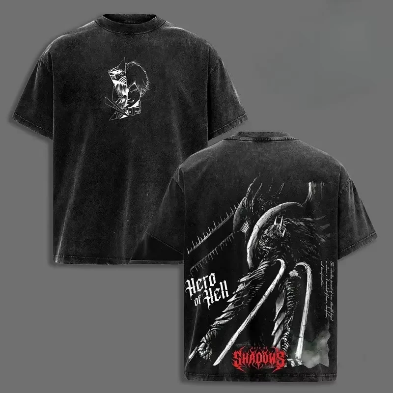 Denji Pochita Print T-shirt Chainsaw Anime Clothing Men Short Sleeve Cotton T Shirt Vintage Washed Men's Clothing 2026 Summer