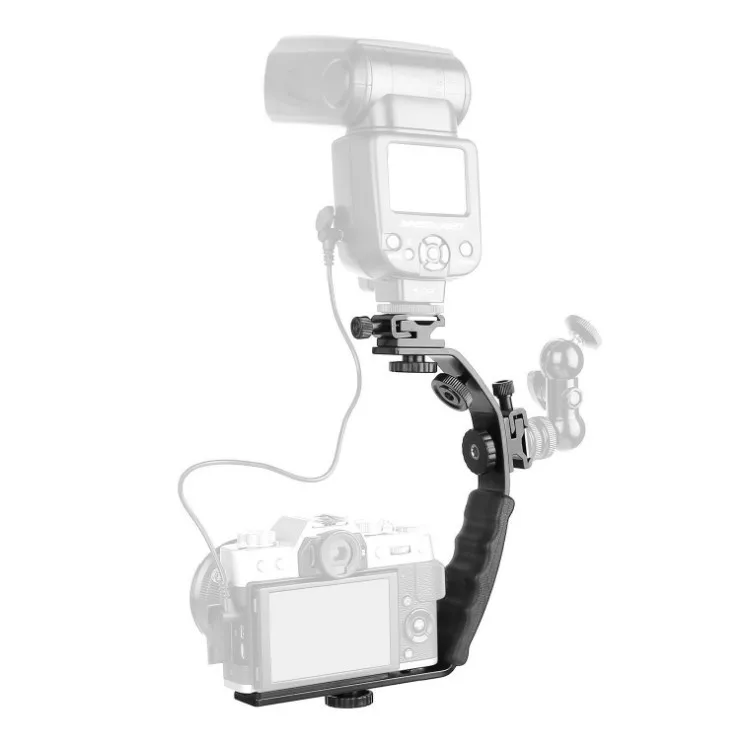 Camera L Bracket Grip L-Bracket Dual Flash Cold Shoe Mount 1/4 inch Screw, Heavy Duty Padded Hand Grip Dslr