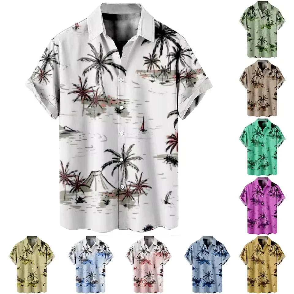 Loose Regular Cuff Formal Dress Men'S Shirt Coconut Tree 3d Printing Outdoor Street Print Top Fashion Design Casual рубашка