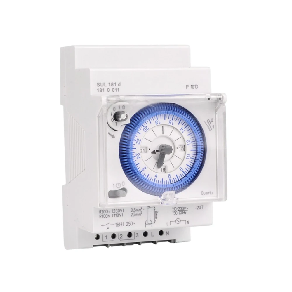 

SUL181D Mechanical Timer Switch 96 Times On/Off Per Day Time Set Range 15 Mins Timer Mechanical 24H Timer Quartz Controlled