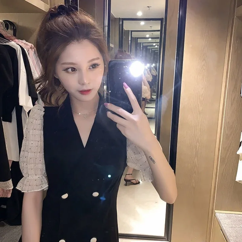 Splicing Woman Dress Blazer Black Clothes Dresses for Women 2024 Xxl Retro Cotton Luxury Harajuku Korean Style Cheap Casual Y2k