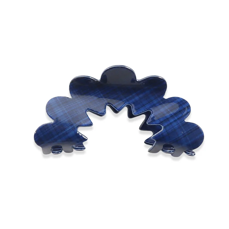 Summer Wave Shaped Denim Print Hair Claws For Women Blue Chinese Style Floral Hair Grab Clip Polka Dot Headwear