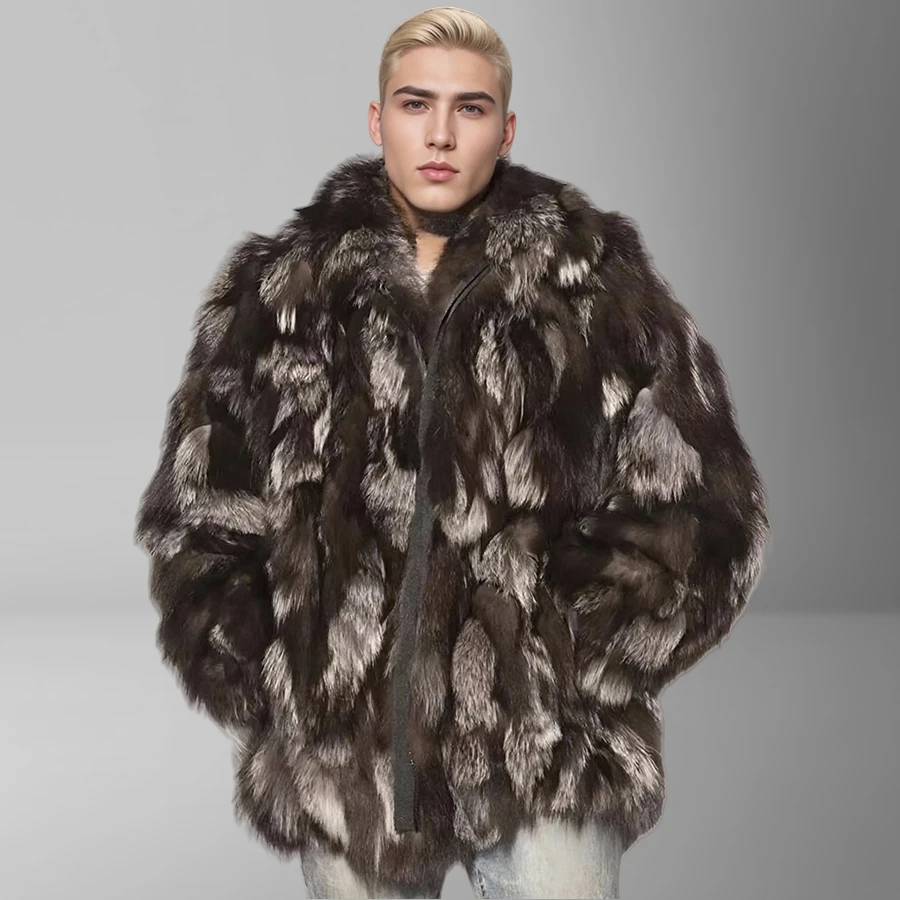

Silver Fox Fur Mens Coats Real Fox Fur Jackets Fur Coat Men Winter Jackets Fashion Luxury Bomber Jackets
