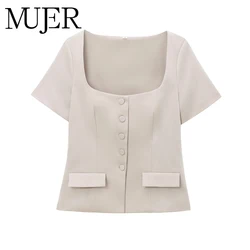 MUJER Button Vests for Women Autumn Waistcoat Short Sleeve Vest Top Women Office Women's Tailored Vest Streetwear Outerwears