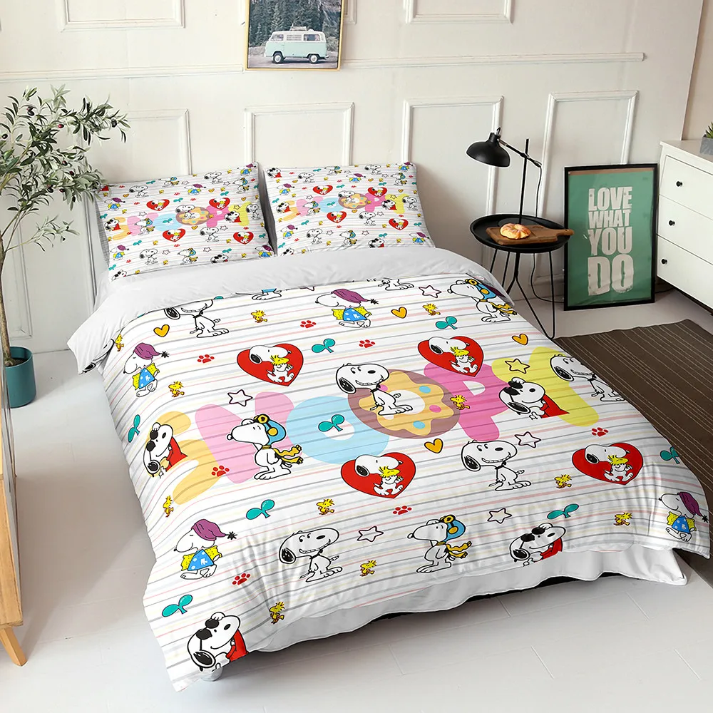 Snoopy home bedding set ,bed cover duvet sets 3-piece set 1-step cover,Suitable for Children and Adults