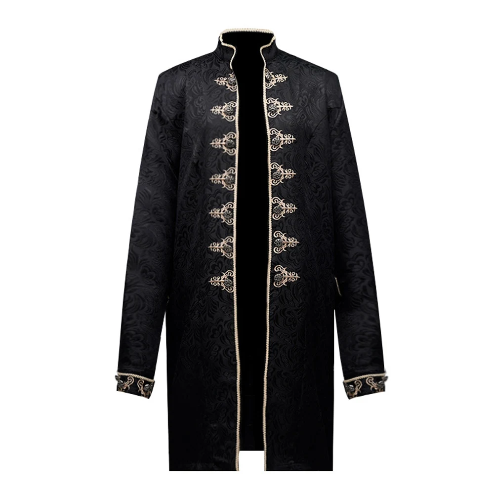 Men Medieval Cosplay Prince Jacket Black Gothic Coat