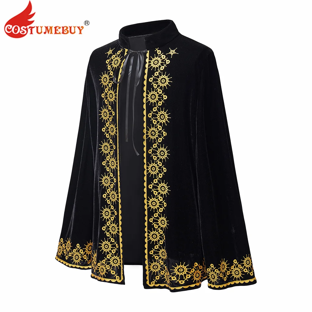 Mantello medievale in velluto nero del 18 ° secolo con finiture dorate mantello di Halloween Costume medievale Prince King Cape for Men