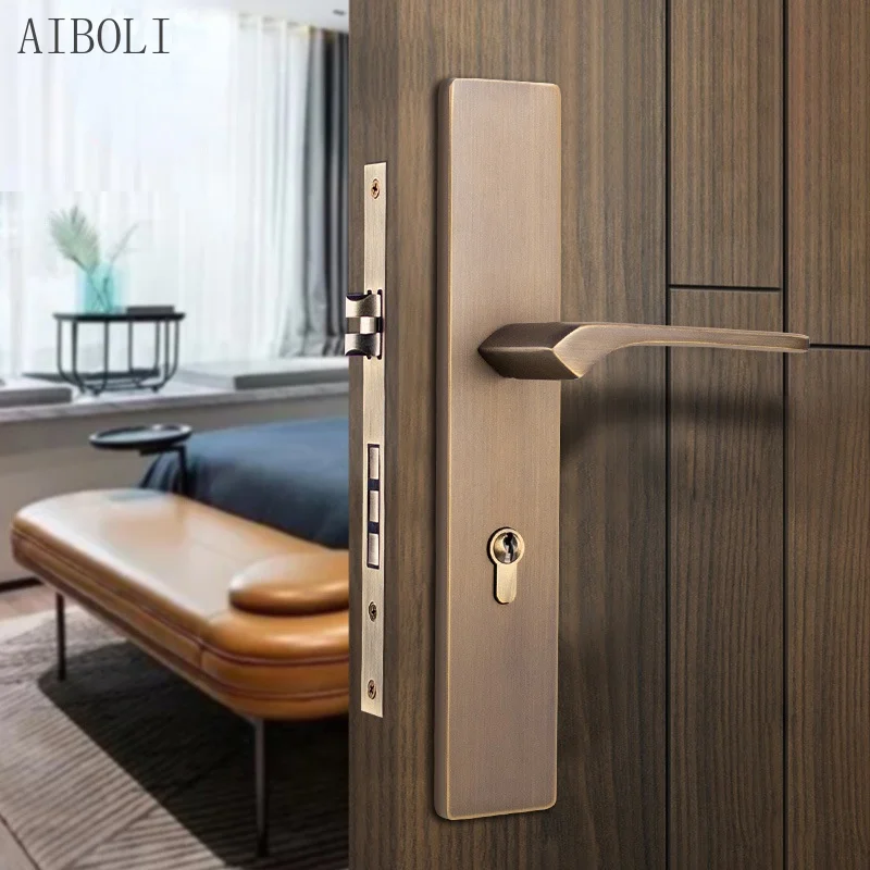 Indoor Bedroom Door Lock, Pure Copper, Silent Solid Wood Door Handle, Double Door Lock