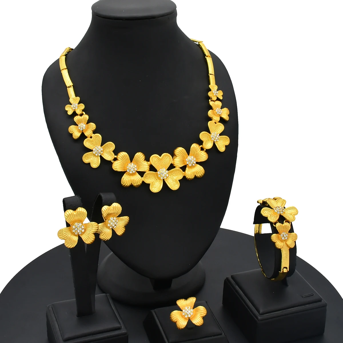 Indisches vergoldetes Schmuckset für Frauen, afrikanische Braut, 24 Karat goldene Halskette, Ohrringe, Set, Dubai, nigerianische Hochzeit, Großhandel