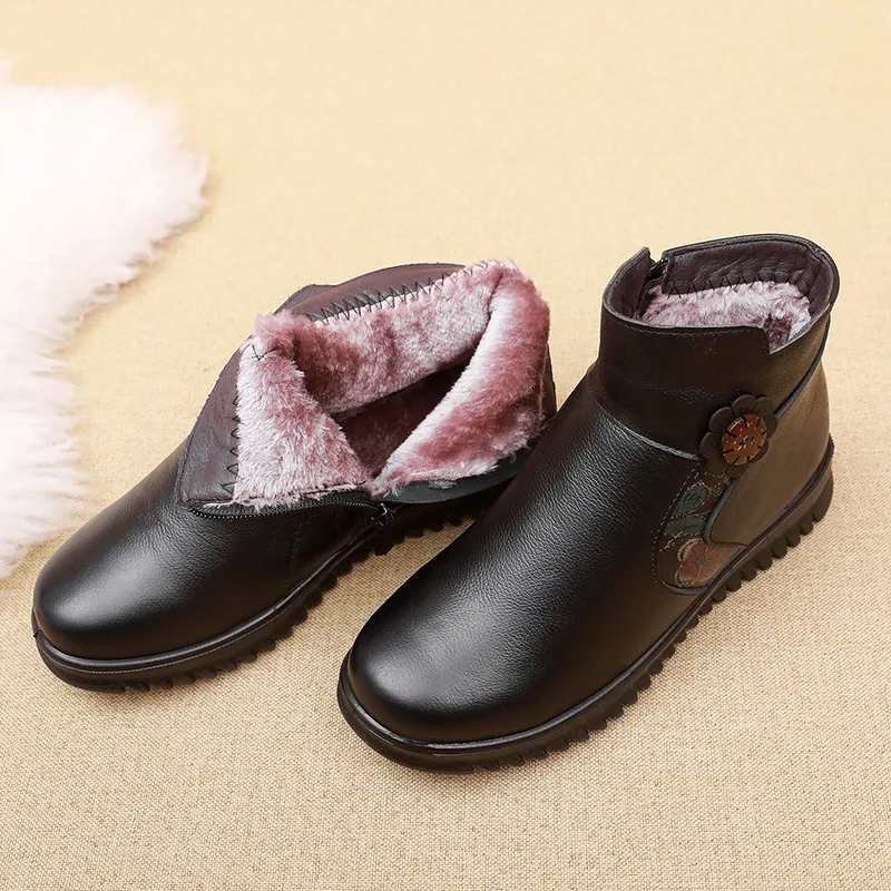 Winter New Women Boots Outdoor Keep Warm Genuine Leather Ankle Boots Mother Waterproof Outdoor Leisure Snow Boots Female Shoes