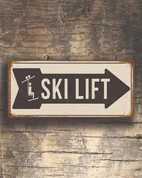 Ski Lift Tin Sign, Ski Lift Signs, Vintage Style Ski Lift Sign, Ski Signs, Skier Signs, Ski Decor, Directional Ski Lift Sign, Sk