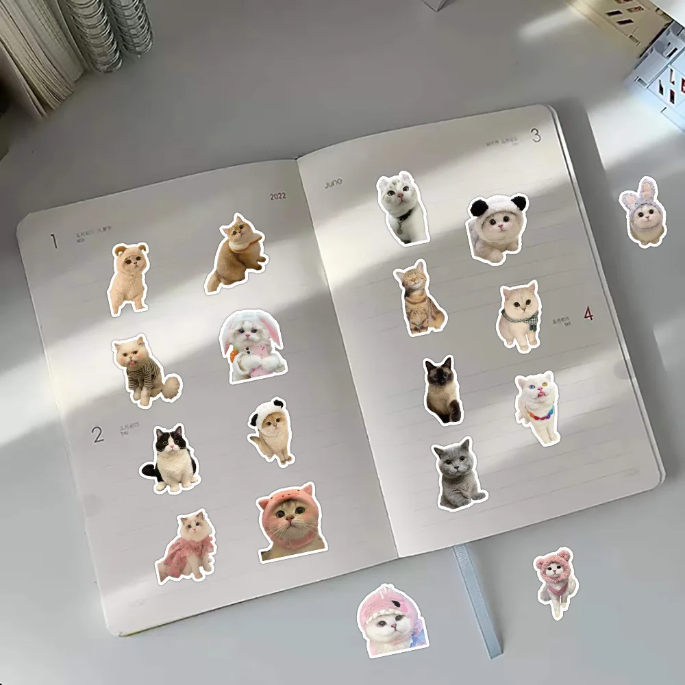 60PCS Kawaii Cat Stickers PVC Cartoon Cute Decals Toy Stationery Guitar Phone Aesthetic Decorations Refrigerator Supplies