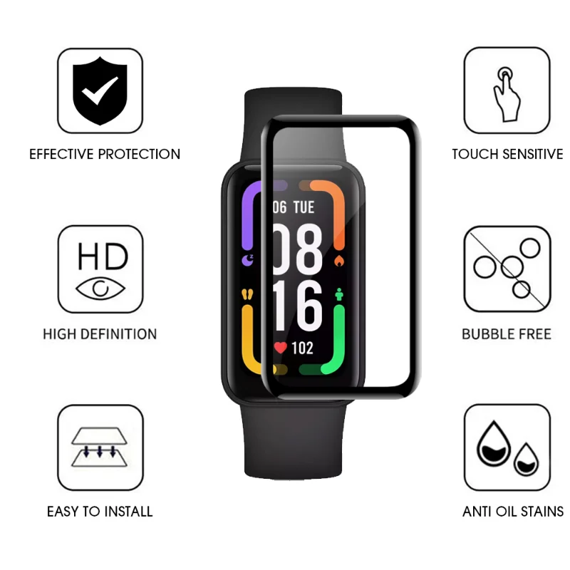 3D Full Curved Soft Screen Protective for Xiaomi Redmi Band 2 Smartband HD Clear Anti-Scratch Film for Redmi Band 2 Not Glass