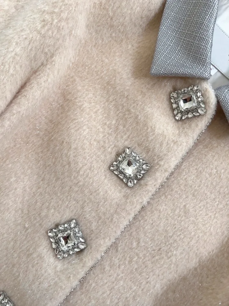 Elegante Frauen Wolle Mischungen Retro Einreiher Mid-länge Diamant Taste Woolen Mantel Herbst Winter Turndown Kragen Oberbekleidung