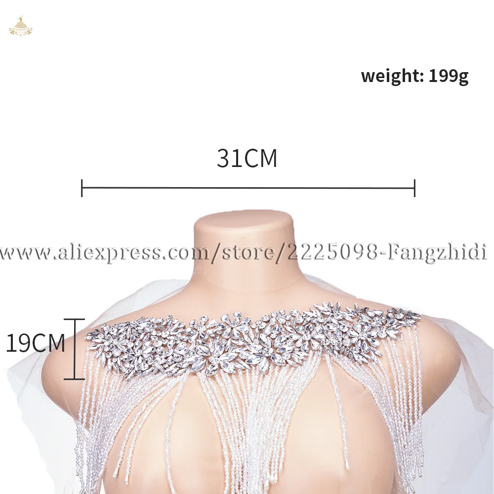 

FZD 1 Piece Handmade All Rhinestone Crystal Appliques for Clothes Collar Apparel Rhinestone Design Wedding Dress Decoration DIY