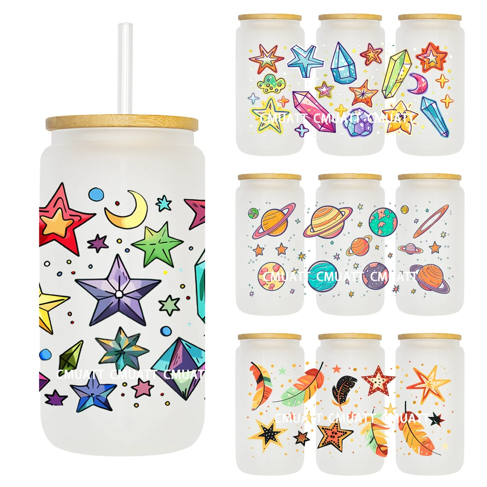 

Solar System Earth Planet Crystal 16OZ UV DTF Cup Wrap Transfer Sticker Custom Labels DIY Waterproof Logo For Libbey Glass Can