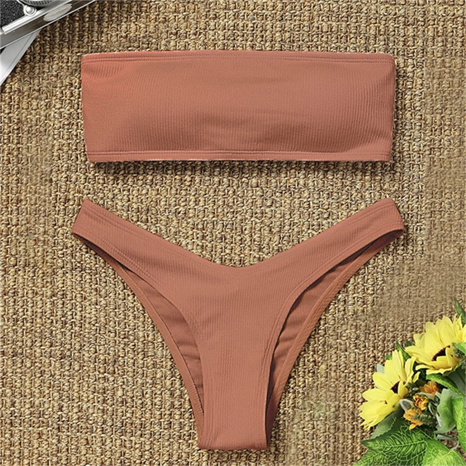 Bikini de moda para mujer, traje de baño Sexy de corte alto, traje de baño de Color sólido, conjunto de dos piezas, ropa de playa 2024