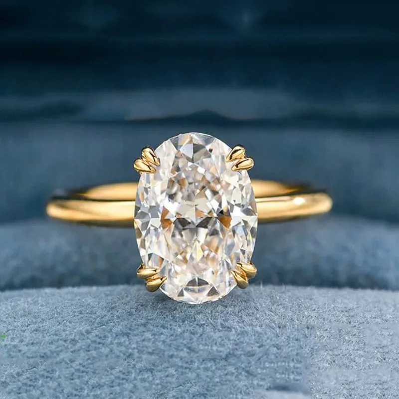 solid real 18K /9K  Yellow Gold Ring Oval Lab Grown Diamond Solitaire Engagement Ring 3Ct DE VS-VVS   Wedding Ring