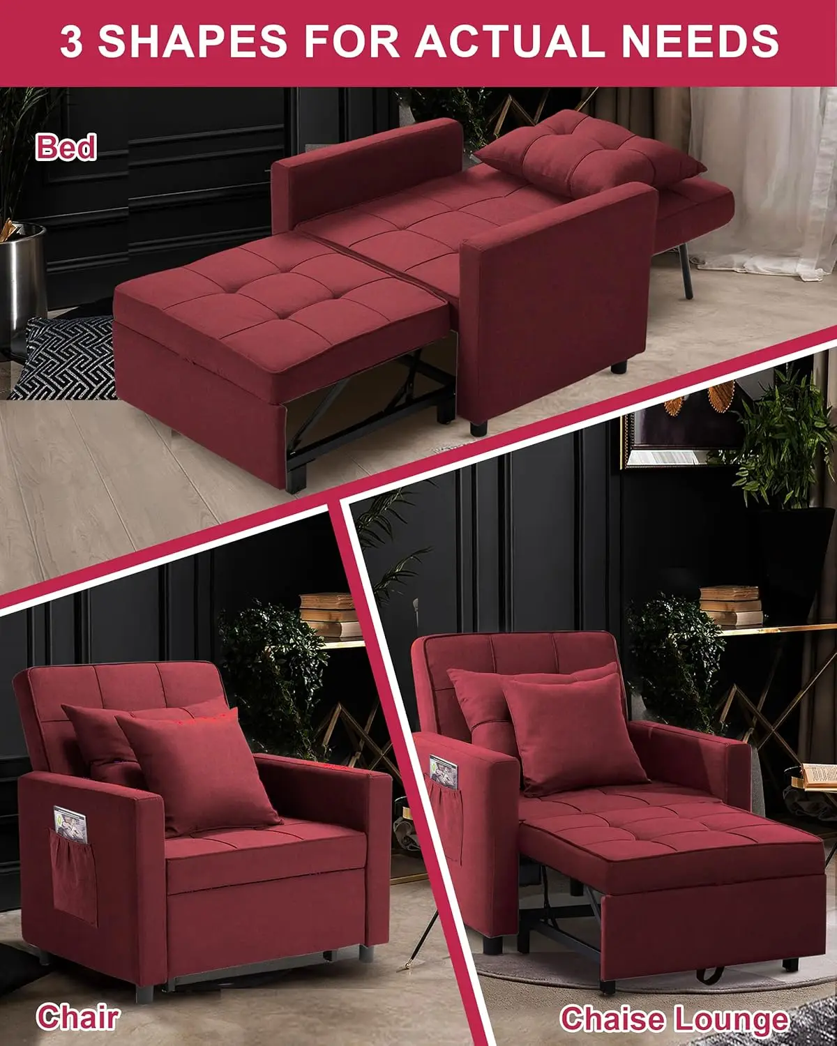 Cadeira Sleeper para Sala, Futon e Sofá-cama, transforma em cama