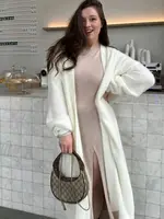 Hirsionsan 2024 Soft Knitted Set Women Autumn Winter Casual Long Sweater Cardigan with Belt & Vest Midi Dresses Solid Tracksuit - Image 3