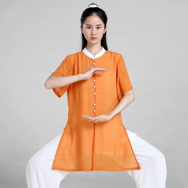 Women's Elegant Martial Arts Clothes Tai Chi Uniform Kung Fu Performance and Competition Costume Traditional Chinese  Orange