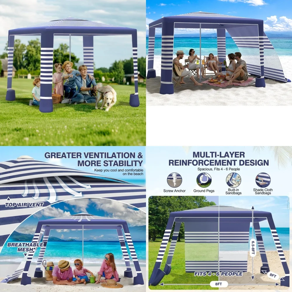 

GazebosBeach Tent 8x8 Large Sun Shelter for 4 6 People Easy Setup UPF 50 Protection