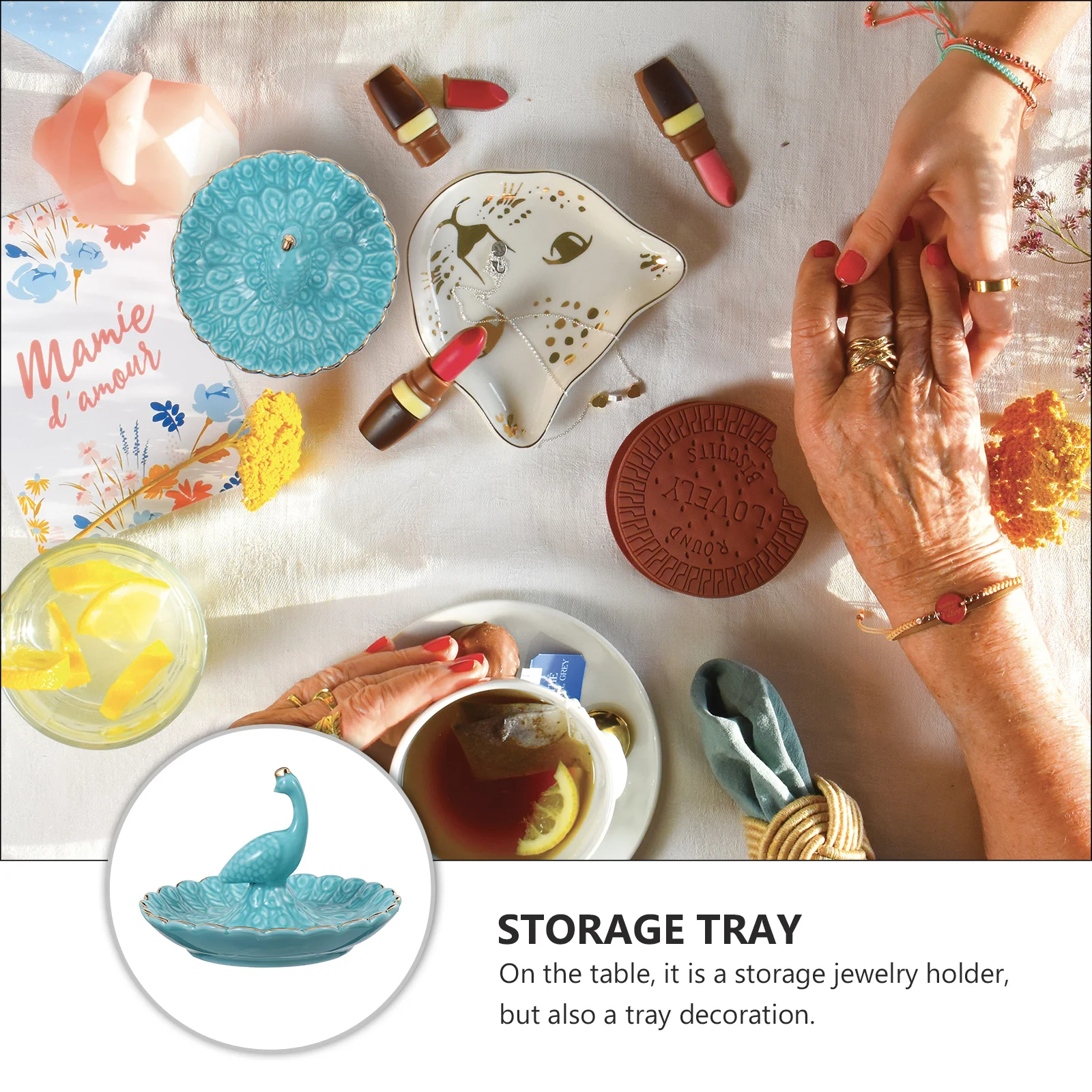 

1Pcs Jewelry Storage Tray Ceramic Elegant Design Desktop Organizer for Earrings Necklace Bracelet Rings Lipstick Perfume