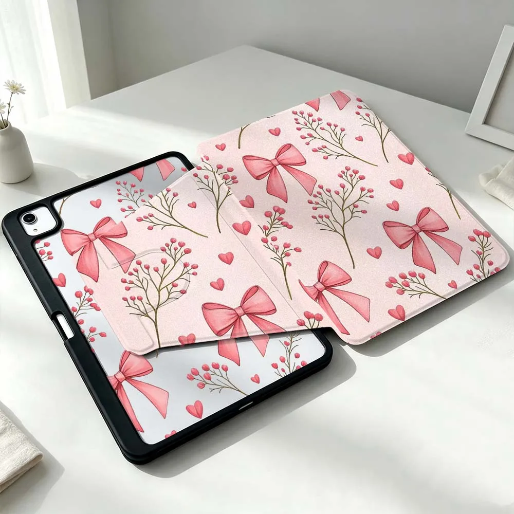 Design Bow Heart Flower Branch For Xiaomi Mi Redmi Poco Pad 8 7 7S 6 6S 5 SE Pro Ultra 360° Rotation Stylus Storage Tablet Case