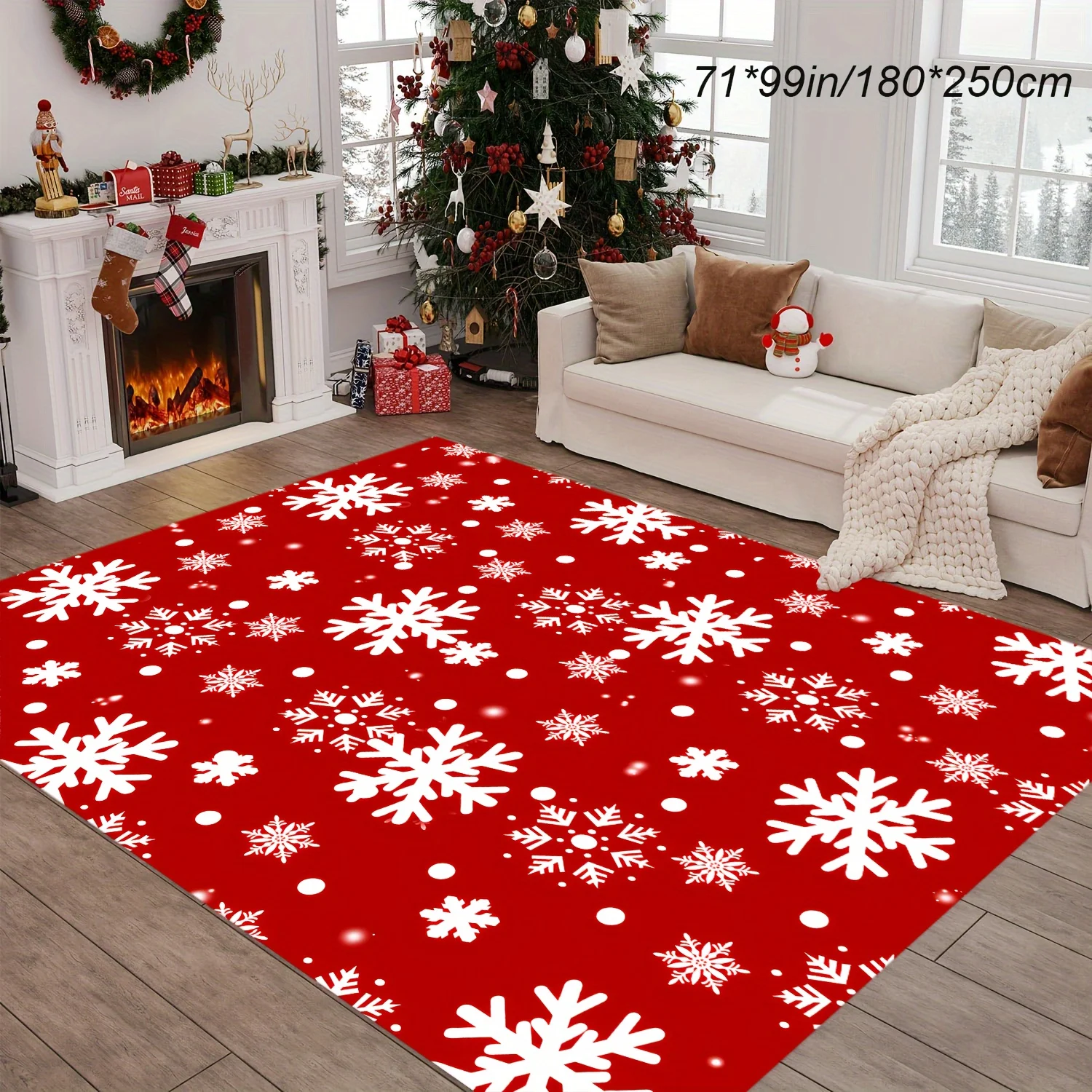 1pc Red Christmas Decor Area Rug, Printed Pattern, Washable, Soft Floor Mat, Ideal for Under Sofa, Multi-scene Indoor