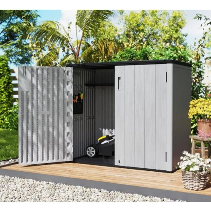 37 Cu.ft Outdoor Storage Cabinet for Garage Use, Steel Construction, Gray Finish, Weather-Resistant with Tool Kit and Horizonta