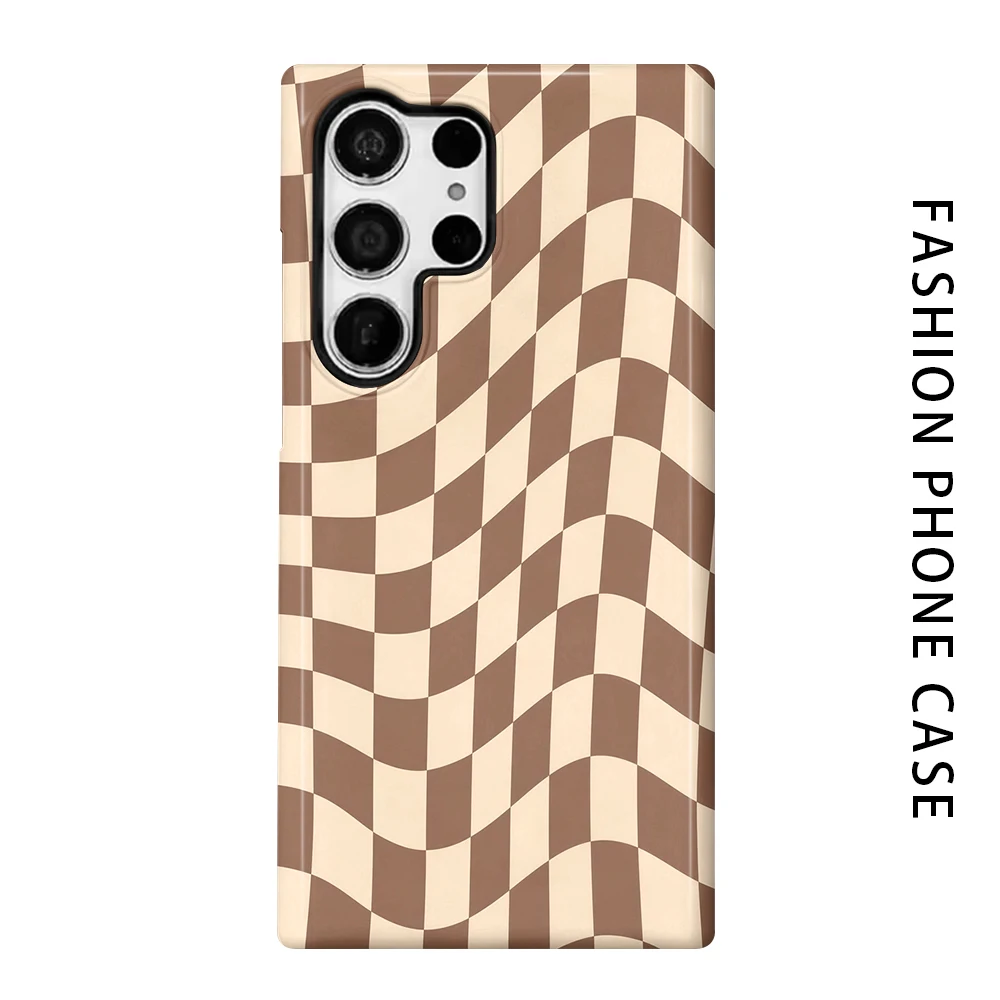 Wavy Checkerboard Phone Case for For Samsung Galaxy S26 S25 S24 S23 S20 FE A56 A36 Ultra Glossy HD Hard Cover Film Shell