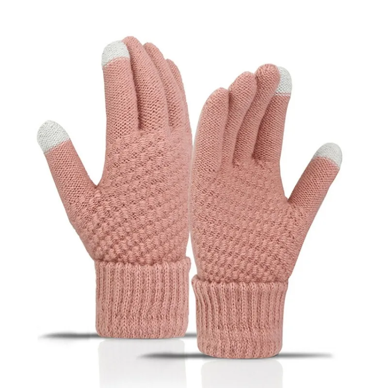 Winter Warm  Velvet Gloves Women Color Full Finger Mittens Girls Thicken Outdoor Gloves