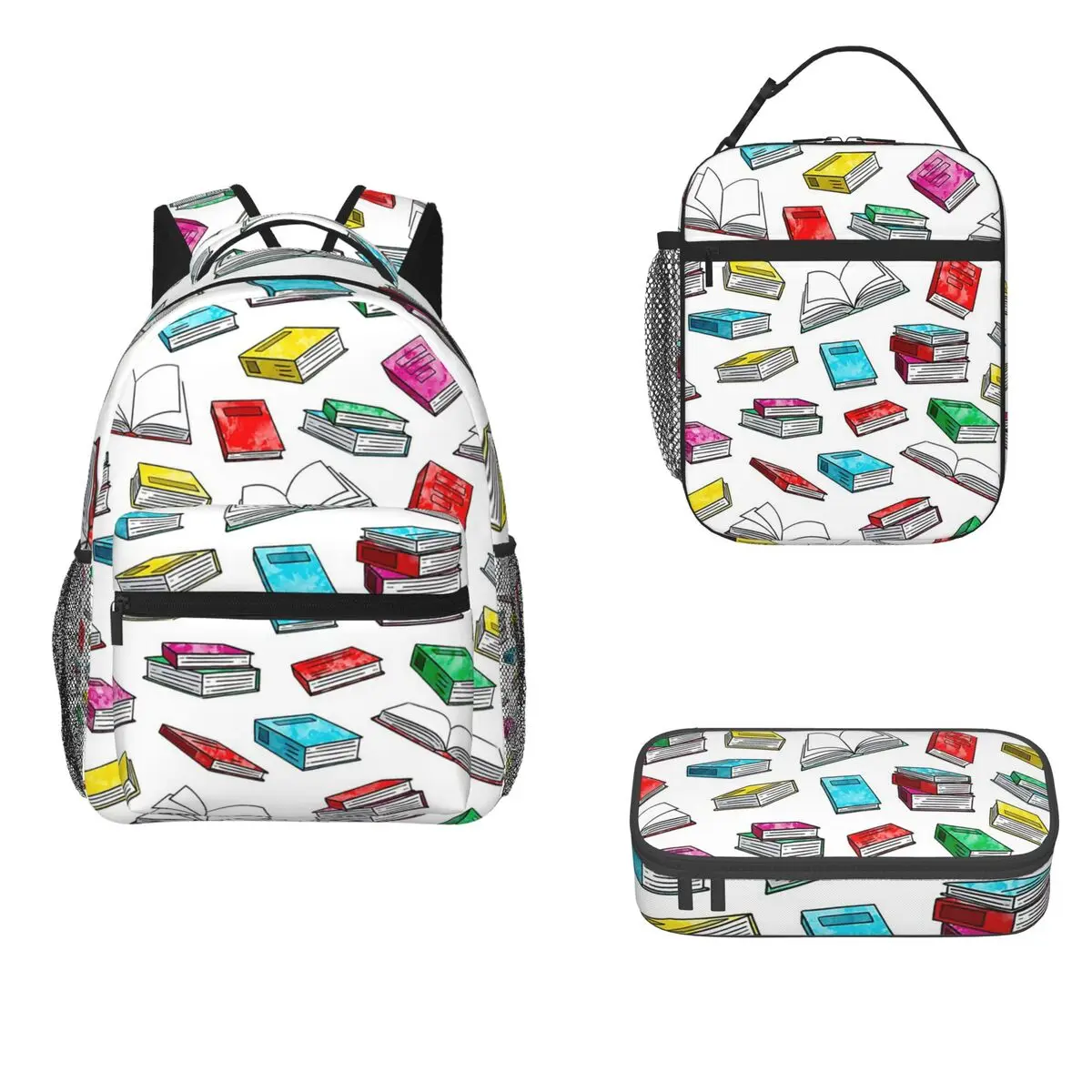 

Watercolor Books Backpacks Boys Girls Bookbag Students School Bags Cartoon Kids Rucksack Lunch Bag Pen Bag Three-Piece Set