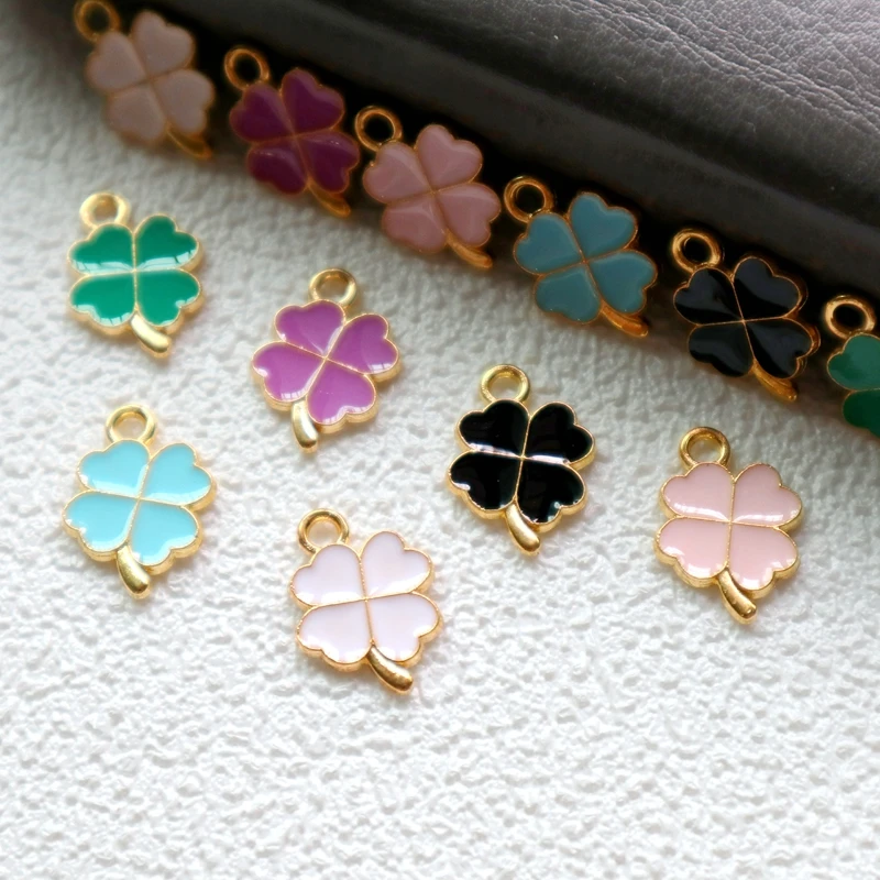 10pcs Multi Color Clover Alloy Enamel Pendant Fashionable Charms Dangle DIY Necklace Bracelet Earring Jewelry Accessory Assembly