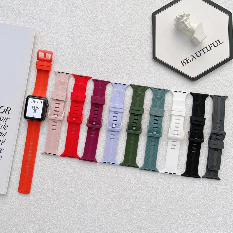 S10 Thread Silicone Strap For Apple Watch Band38/40/41/42/44/45/46/49MMSports smart watch accessories bracelet iwatchS9Ultra2SE8