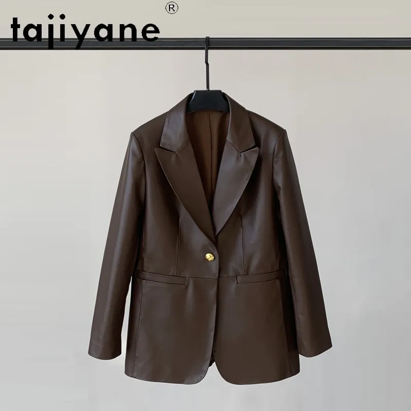 TAJIYANE Real Leather Jacket Woman Blazer Mid-lengthOne Button Coats Sheepskin Suit Collar Jackets for Woman Slim-fit Jaqueta