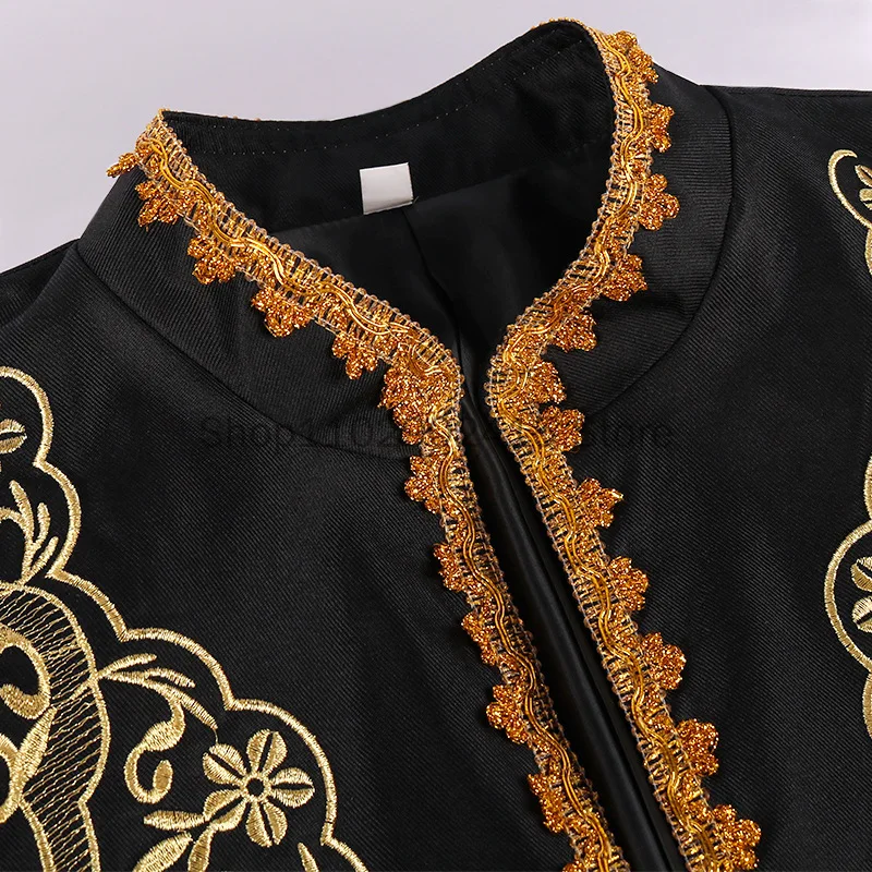 Medieval Men's Vintage Jacket Coat Embroidery Zip Up Stand Collar Prince King Cosplay Costume Victorian Golden Jacket Top