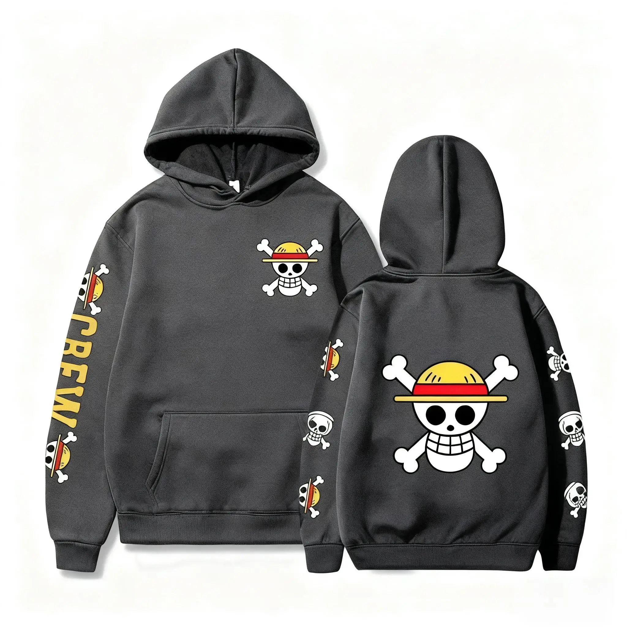 ワンピーススカルプリントパーカー男性女性 2026 冬ストリートスウェットシャツユニセックス特大カジュアルプルオーバーパーカージャケットファッション