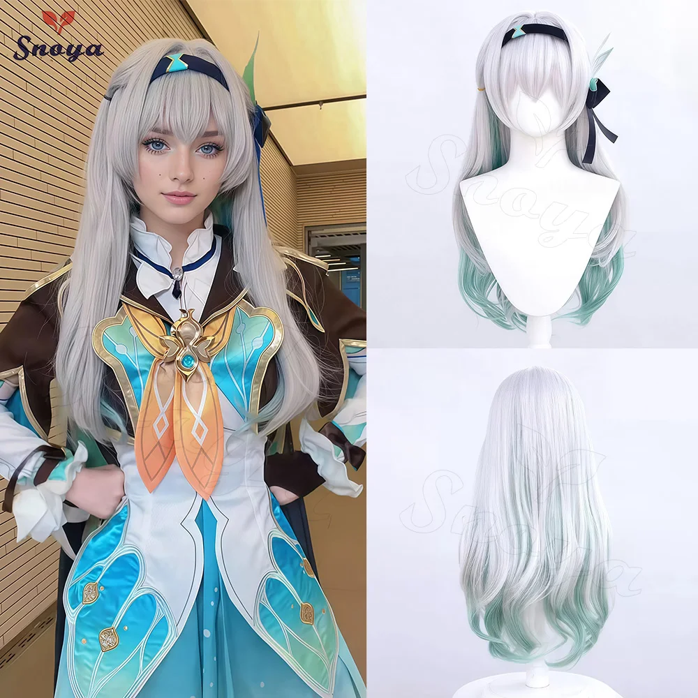Snoya Firefly Cosplay Wig Game Honkai Star Rail Cosplay Wig Long Silver White Gradient Lake Green Synthetic Wig Halloween Party
