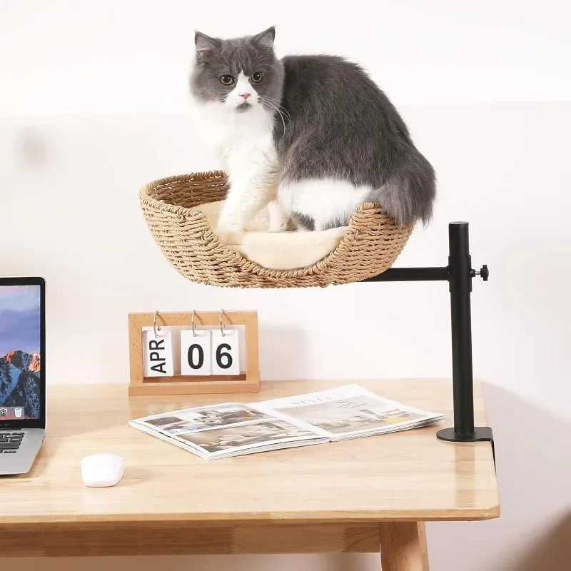 

Cat Desk Bed, 360°Rotating & Adjustable Cat Bed for Desk, Desk Cat Nest Bed Max Load 50 Lbs, Soft Pet Bed with Pet Mat Indoor